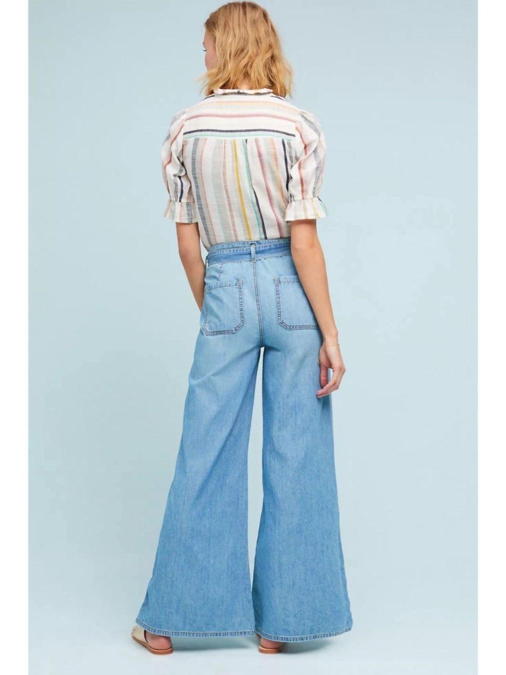 Anthropologie Pilcro Light Blue High Rise Wide-Leg Tie-Waist Jeans - Picture 2 of 15